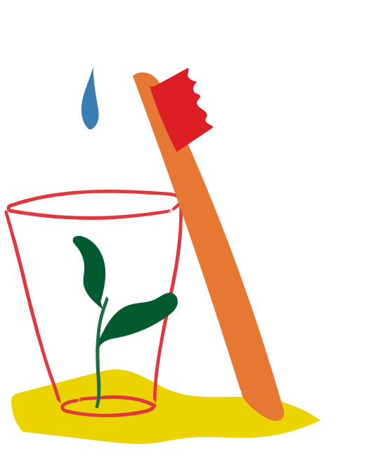 Plutôt que se rincer la bouche tout robinet ouvert, on prépare un verre d’eau à utiliser à la fun du brossage. Et bien sûr, on ferme le robinet pendant qu’on brosse !